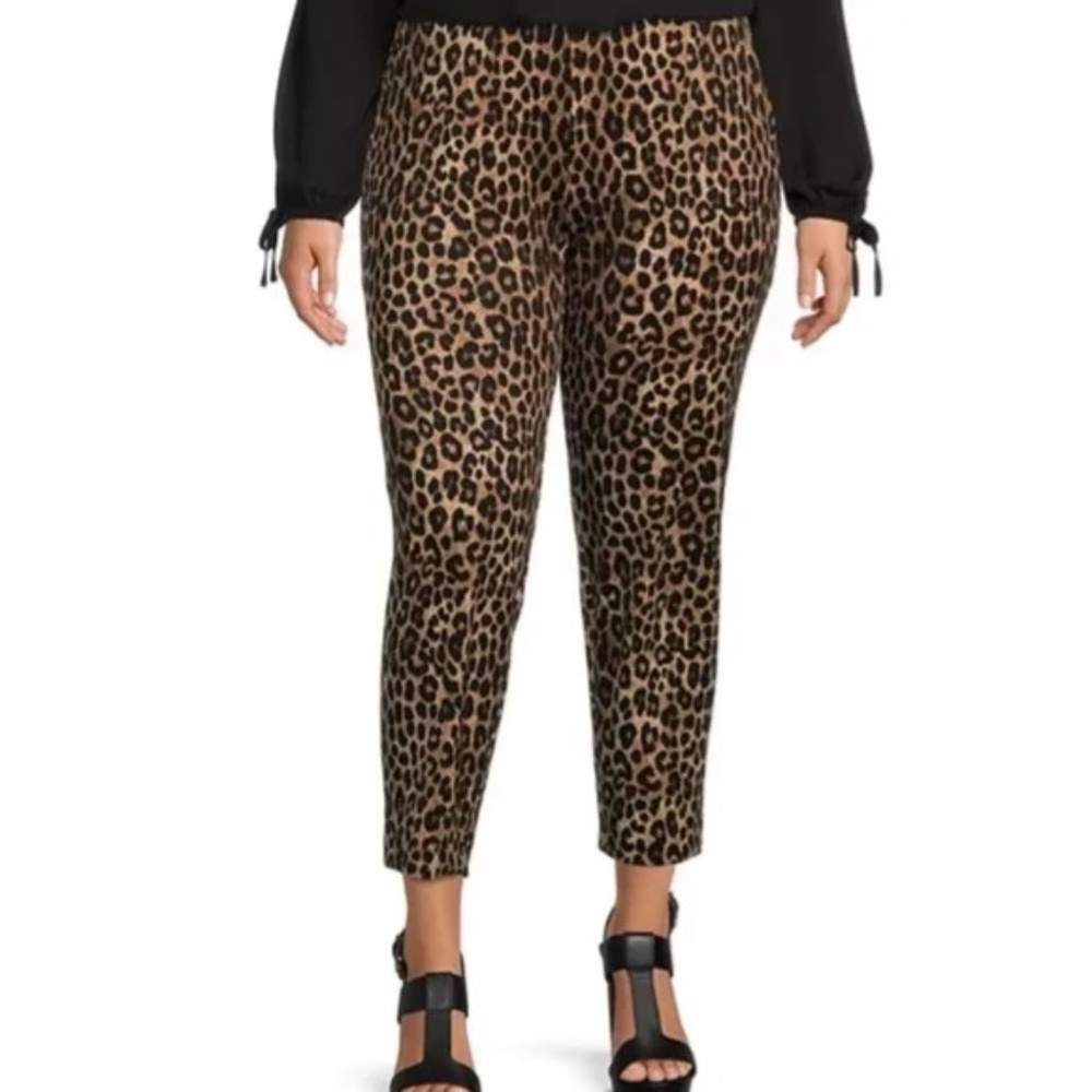 Michael Kors Cheetah Print Ponte Knit Pull-On Slim Leg Ankle Pants EUC XL